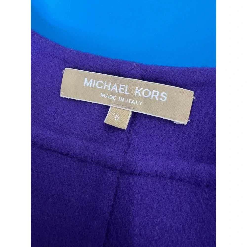 Michael Kors Purple Wool Open Front Jacket 3/4 Sleeve Collarless Boxy Crop 6